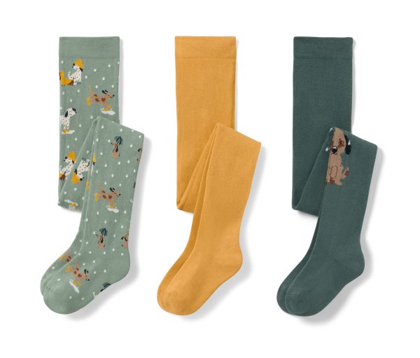 Tchibo - 3 Kinder-Strumpfhosen - Baby - Gr. 74/80 - dunkelgrün/jacquard