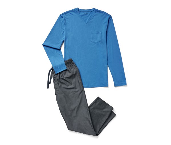 Tchibo - Pyjama mit gewebter Hose - Herren - Gr. L - dunkelblau