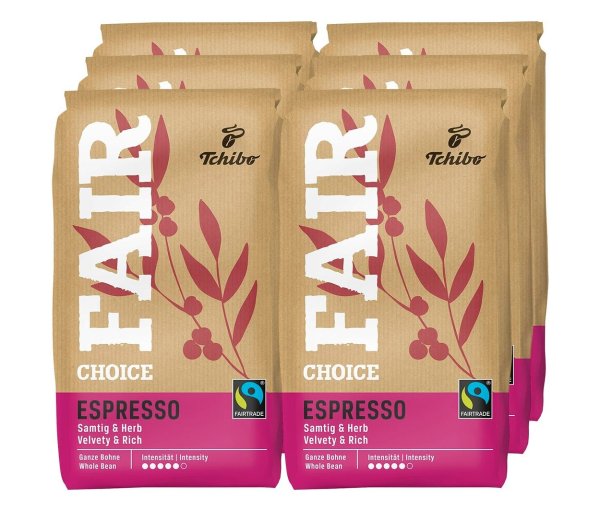 Tchibo - Fair Choice Espresso - 6x 1 kg Ganze Bohne - Intensität: 5/6