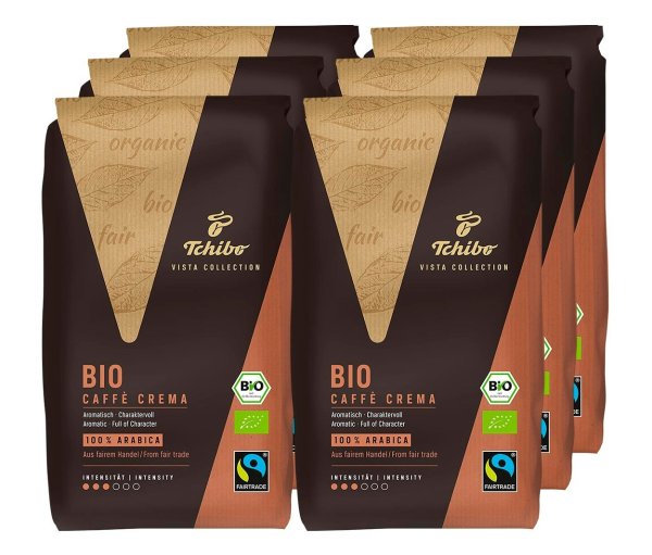 Tchibo - Vista Collection Bio Caffé Crema - 6x 1 kg Ganze Bohne - Intensität: 3/6