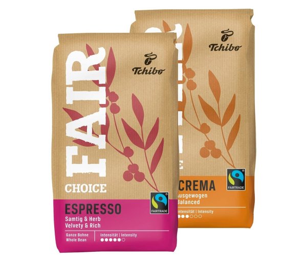 Tchibo - Fair Choice Probierset Espresso & Caffè Crema - 2 x 1 kg Ganze Bohne -