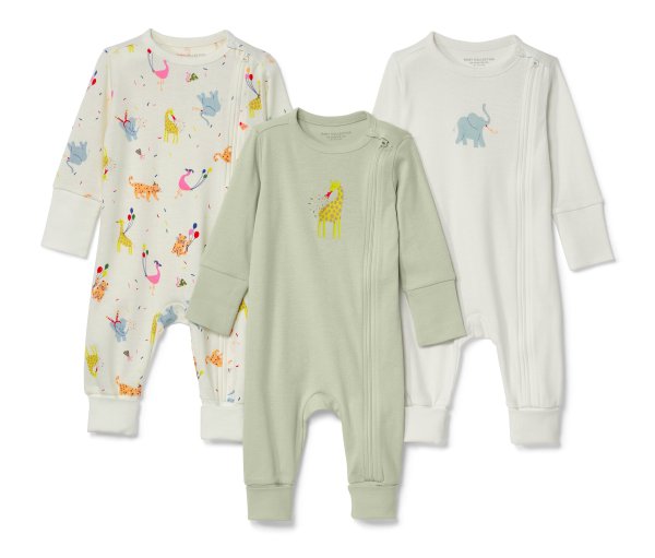 Tchibo - 3 Baby-Pyjamas - Herren - Gr. 86/92 - mintgrün/print