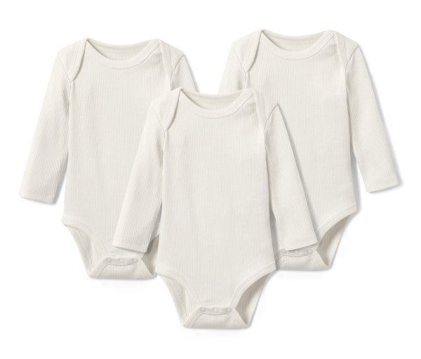 Tchibo - 3 Baby-Ripp-Langarmbodys - Herren - Gr. 86/92 - offwhite
