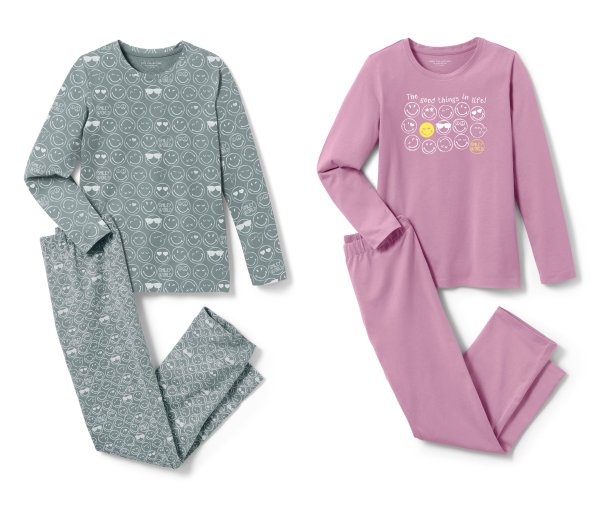 Tchibo - 2 Kinder-Pyjamas »Smiley« - Mädchen - Gr. 122/128 - violett/print
