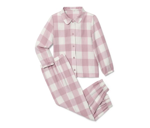 Tchibo - Kinder-Flanell-Pyjama - Mädchen - Gr. 98/104 - creme/kariert