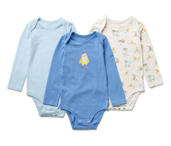 Tchibo - 3 Baby-Bodys mit Mitwachsfunktion - Newborn - Gr. 50/56 - blau/print