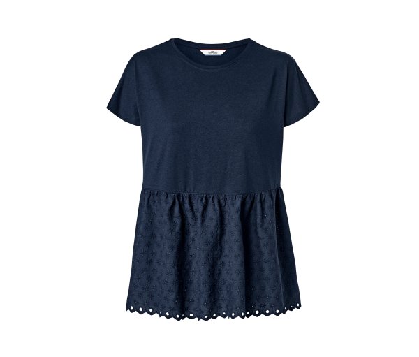 Tchibo - Shirt im Materialmix mit Stickerei - Damen - Gr. S - dunkelblau