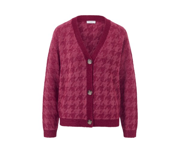 Tchibo - Grobstrick-Cardigan mit Hahnentritt-Jacquard - Damen - Gr. S - rot/jacquard