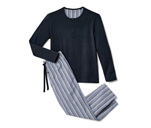 Tchibo - Pyjama mit gewebter Hose - Herren - Gr. XL - dunkelblau/gestreift