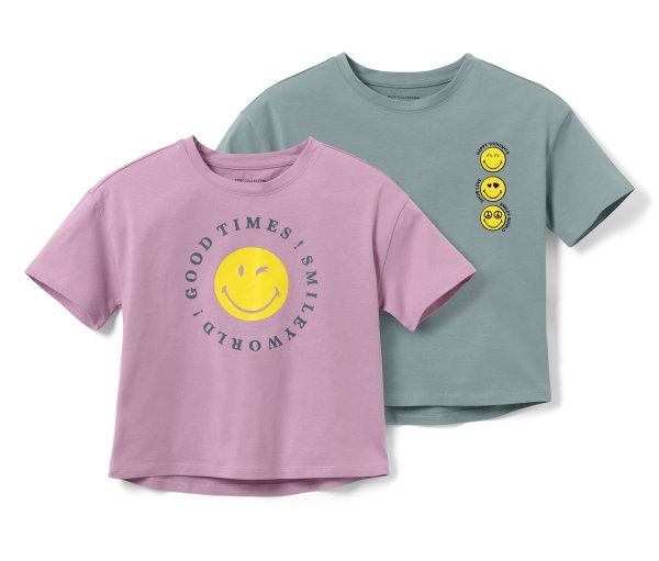 Tchibo - 2 Kinder-T-Shirts »Smiley« - Mädchen - Gr. 158/164 - blau