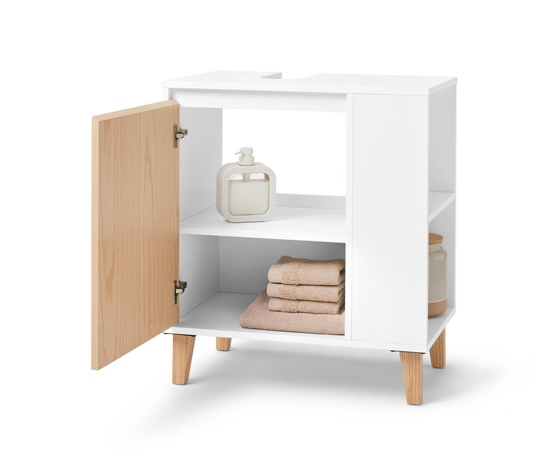 Tchibo - Waschbeckenunterschrank mit Tür und seitlichem Fach - 60x38x68cm - braun - Eschen-Massivholz