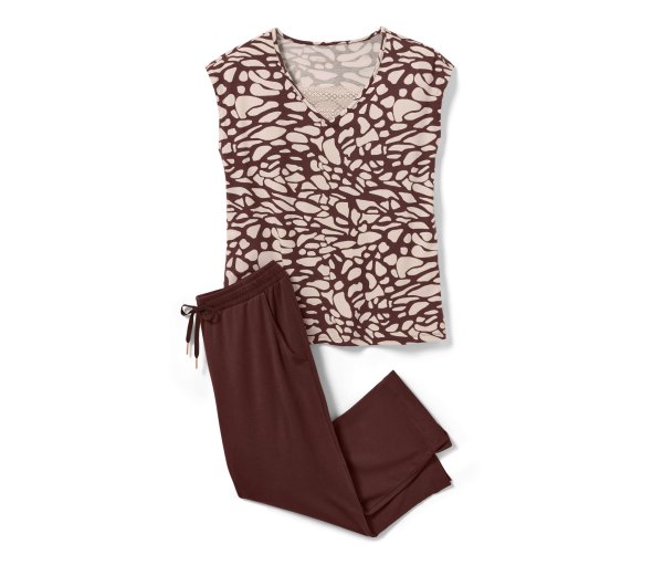 Tchibo - Pyjama mit Spitze - Damen - Gr. L - creme