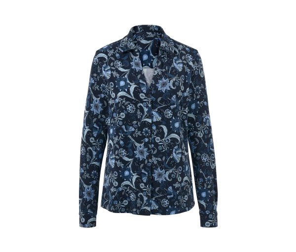 Tchibo - Bedrucktes Blusenshirt mit Knopfleiste - Damen - Gr. M - dunkelblau/print