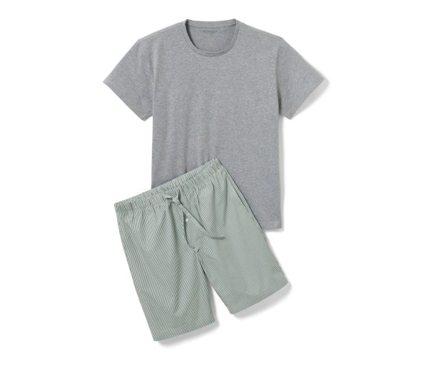 Tchibo - Shorty-Pyjama mit gewebter Hose - Herren - Gr. XL - olivgrün/gestreift