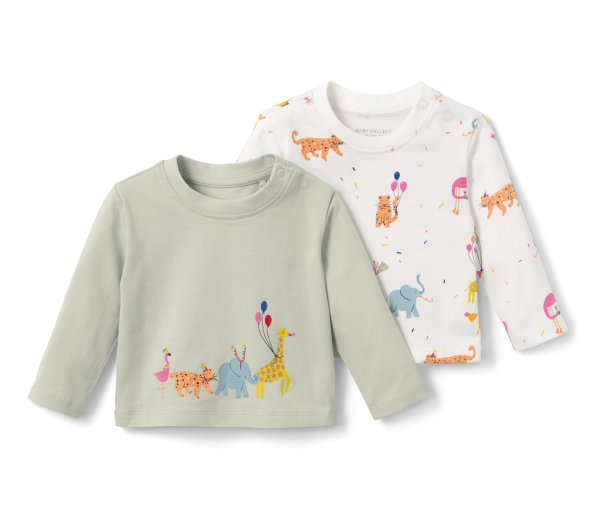 Tchibo - 2 Baby-Langarmshirts - Herren - Gr. 86/92 - mintgrün/print