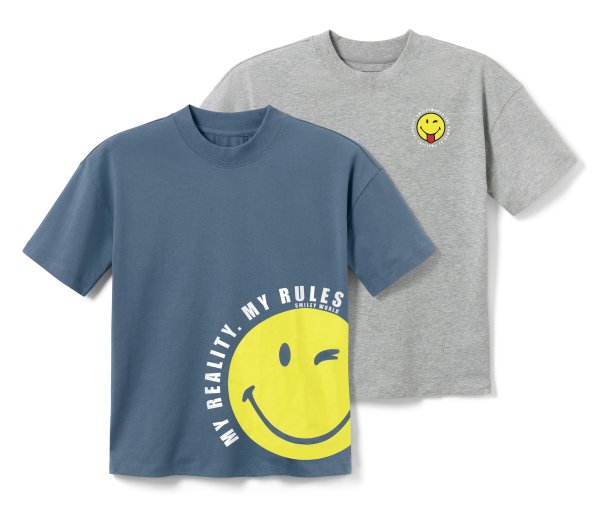 Tchibo - 2 Kinder-T-Shirts »Smiley« - Herren - Gr. 170/176 - blau
