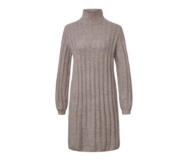 Tchibo - Geripptes Strickkleid mit Stehkragen - Damen - Gr. L - taupe