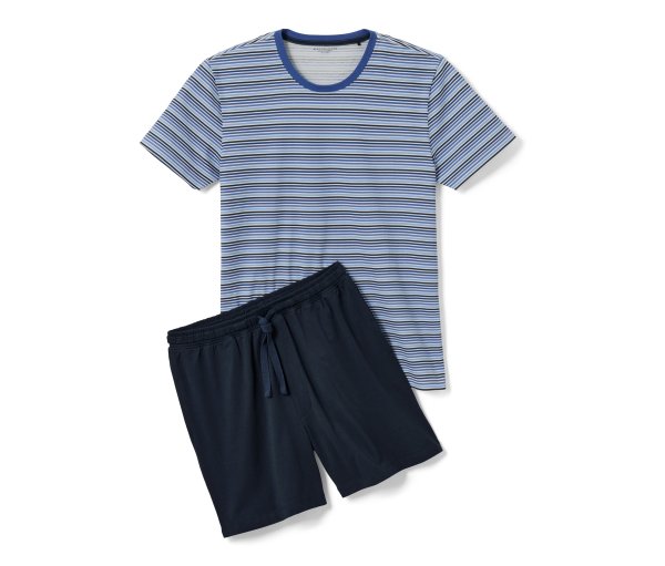 Tchibo - Shorty-Pyjama blau-dunkelblau - Herren - Gr. L - weiß/gestreift