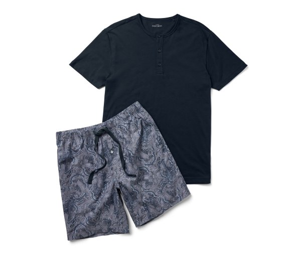Tchibo - Shorty-Pyjama-Set mit gewebter Hose - Herren - Gr. M - dunkelblau/paisley