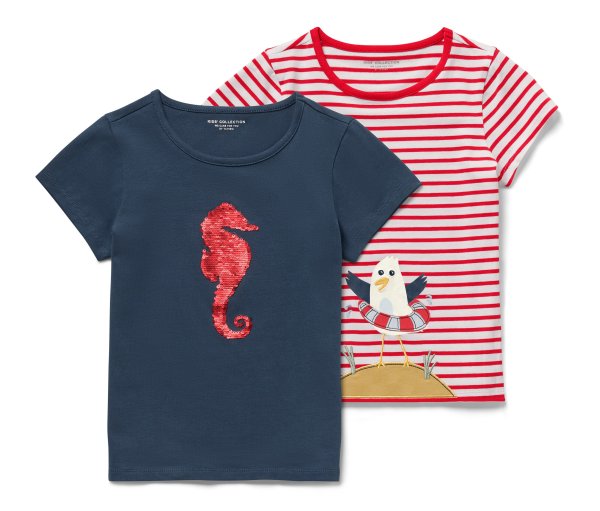 Tchibo - 2 Kinder-T-Shirts mit Applikation - Mädchen - Gr. 110/116 - weiß