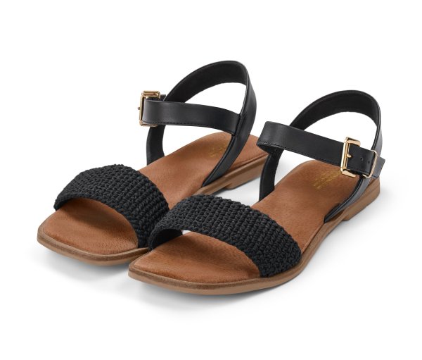 Tchibo - Ledersandalen mit Häkelriemen - Damen - Gr. 40 - schwarz