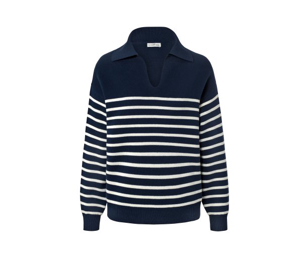 Tchibo - Strickpullover mit Kragen - Damen - Gr. L - weiß/gestreift