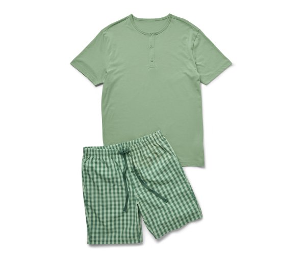 Tchibo - Shorty-Pyjama-Set - Herren - Gr. L - olivgrün/kariert