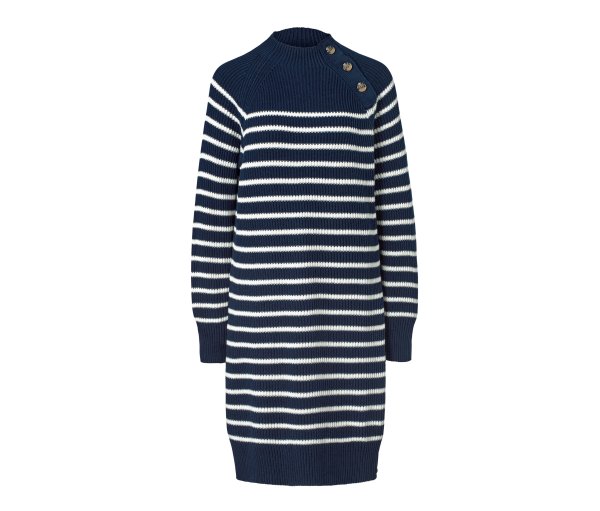 Tchibo - Gestreiftes Strickkleid mit Knopfdetail - Damen - Gr. L - dunkelblau/gestreift