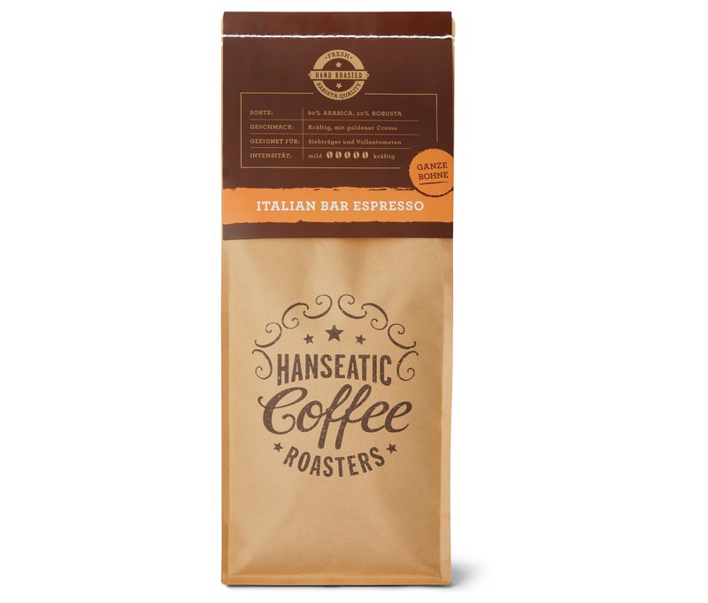 Hanseatic - Italian Bar Espresso - 1 kg Ganze Bohne - Intensität: 6/6