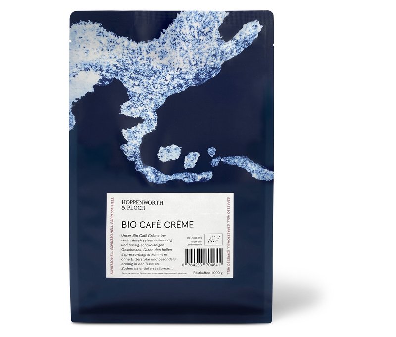 Hoppenworth & Ploch - Café Crème Bio - 1 kg Ganze Bohne - Intensität: 4/6