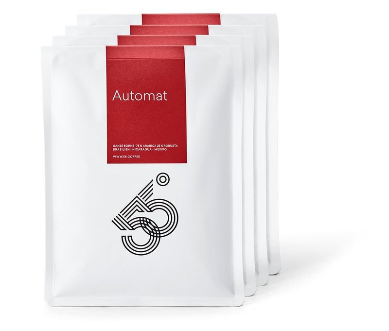 55 Degrees - Automat Caffè Crema - 4x 1 kg Ganze Bohne - Intensität: 6/6