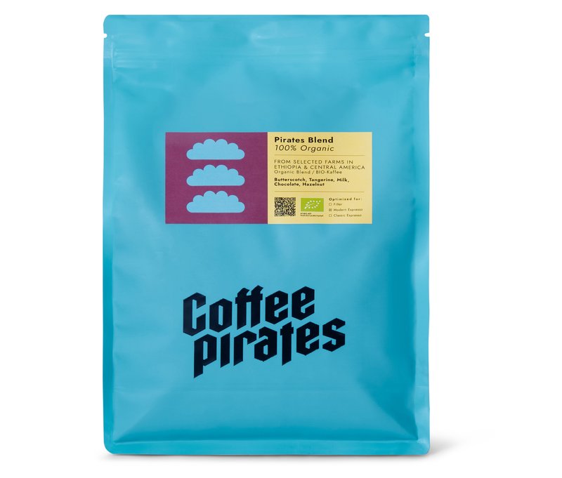 Coffee Pirates - Pirates Blend Bio Espresso - 1 kg Ganze Bohne - Intensität: 4/6