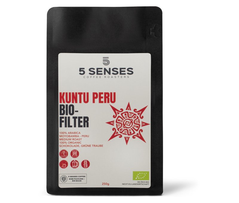 5 Senses - Kuntu Peru Bio-Filterkaffee - 250 g Ganze Bohne - Intensität: 3/6