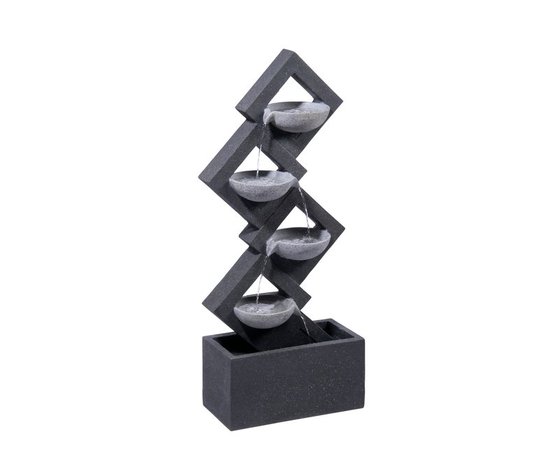 Dobar Gartenbrunnen mit 4 Schalen und LEDs - 41,5x20,5x100,5cm - grau - Polyresin