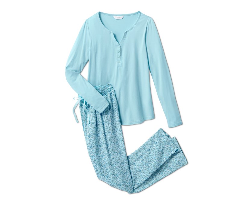 Tchibo - Pyjama - Damen - Gr. L - türkis/geblümt