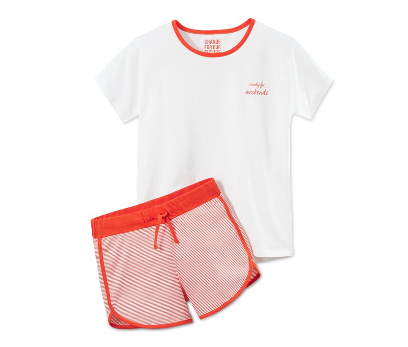 Tchibo - Shorty-Pyjama - Mädchen - Gr. 158/164 - orange/gestreift