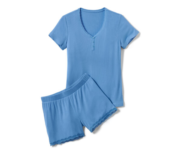 Tchibo - Shorty-Pyjama aus Rippe - Damen - Gr. L - blau