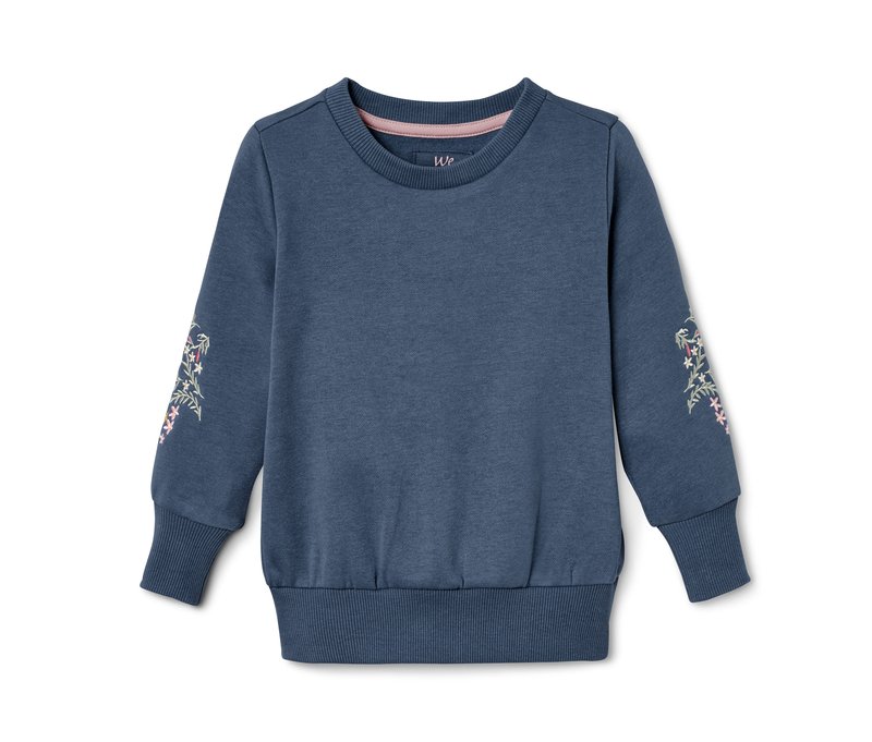 Tchibo - Sweater mit Stickerei - Mädchen - Gr. 110/116 - blau/geblümt