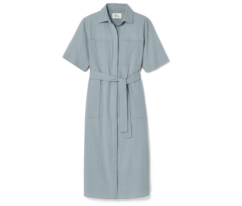Nah/Studio Seersucker-Kleid - Baumwolle - Gr. 44 - grau