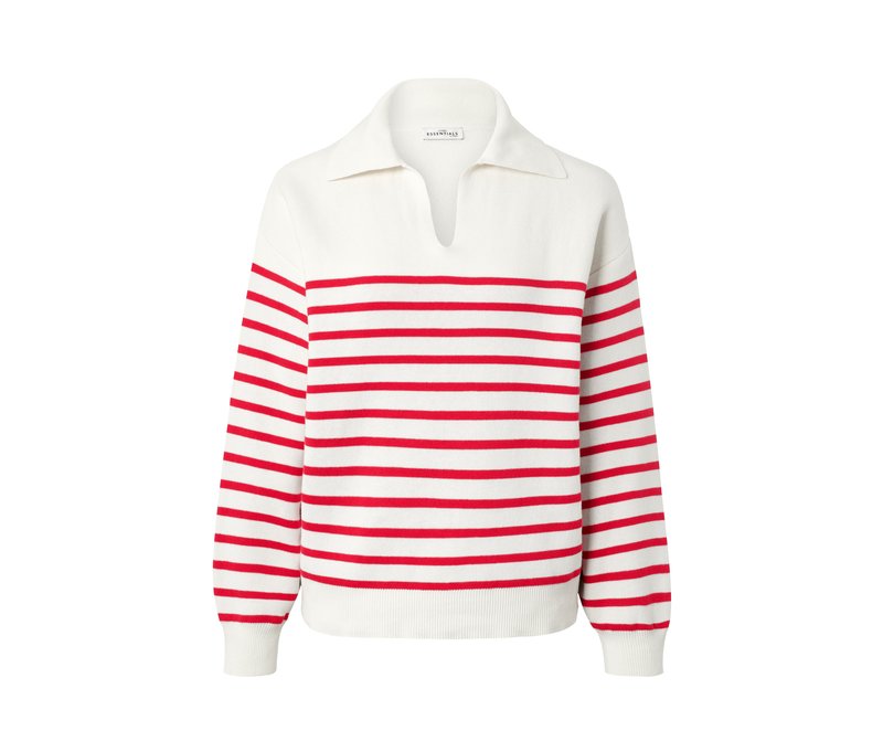 Tchibo - Strickpullover mit Kragen - Damen - Gr. M - weiß/gestreift