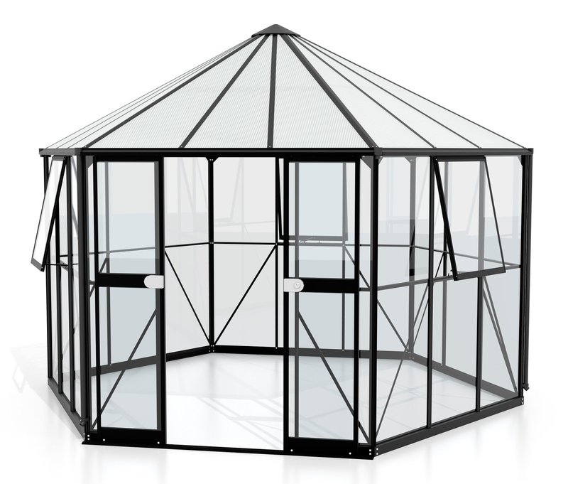 Vitavia Gewächshaus Pavillion 9 m² inkl. Fundamentrahmen - 383x333x284cm - schwarz - Aluminium / Glas / Glas