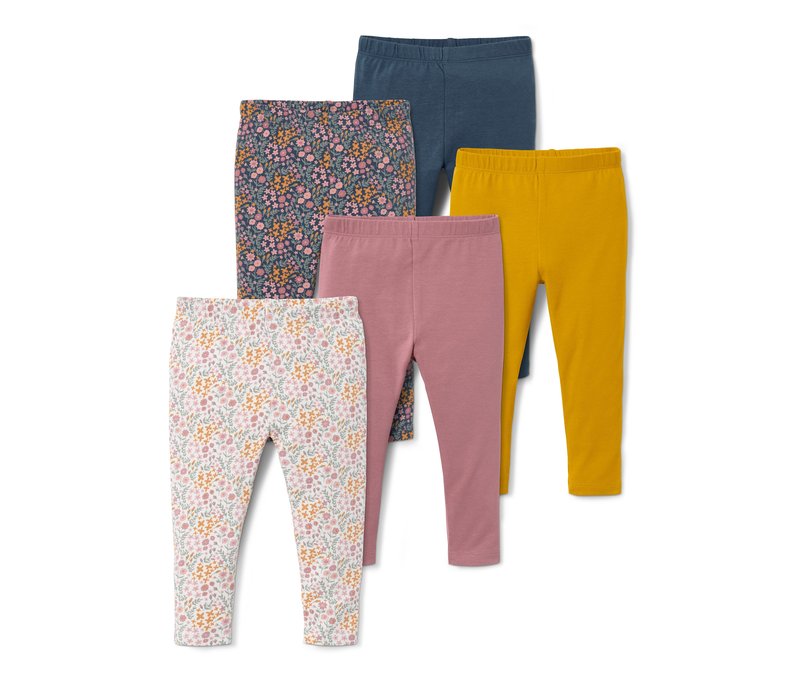 Tchibo - 5 Jersey-Leggings - Gr. 134/140 - blau/geblümt