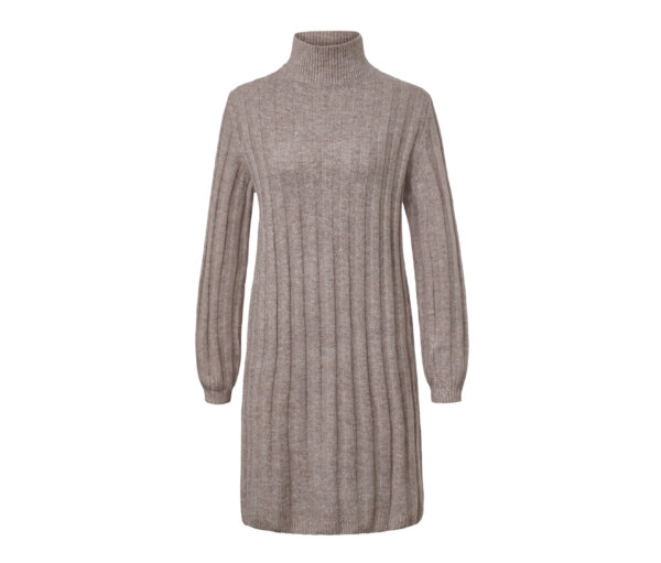 Tchibo - Geripptes Strickkleid mit Stehkragen - Damen - Gr. S - taupe