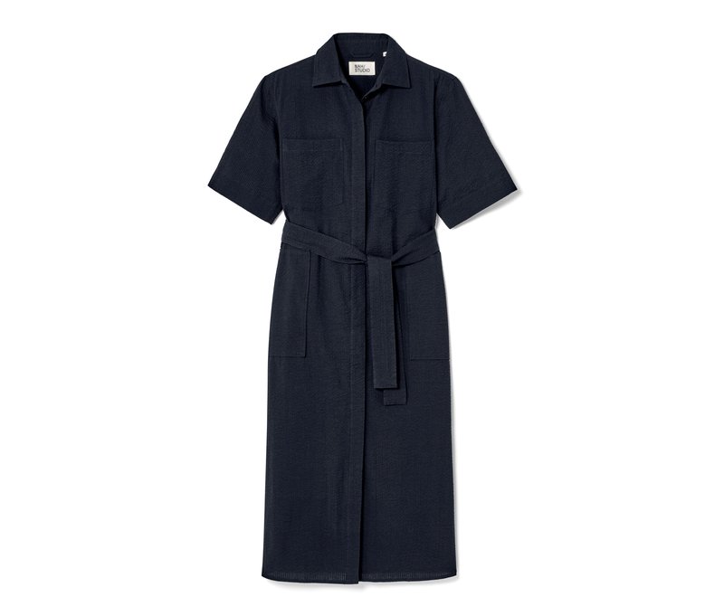Nah/Studio Seersucker-Kleid - Baumwolle - Gr. 38 - dunkelblau