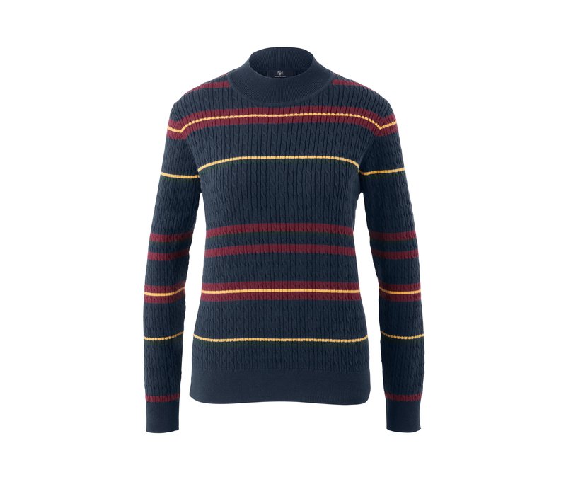 Tchibo - Feinstrickpullover mit Zopfmuster - Damen - Gr. S - dunkelblau/gestreift