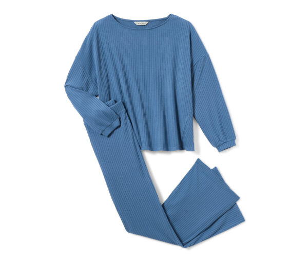 Tchibo - Gerippter Pyjama - Damen - Gr. XL - blau