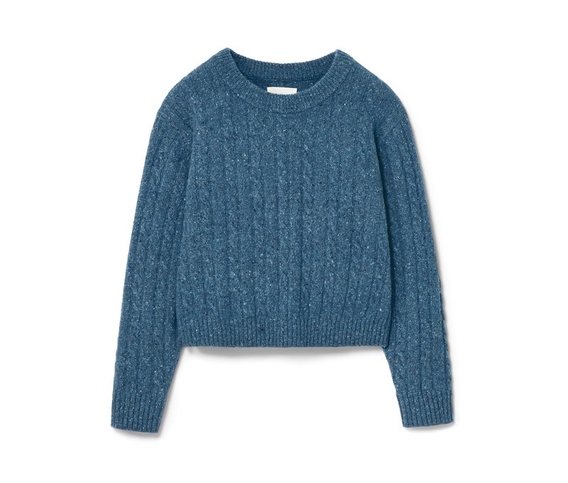 Nah/Studio Zopfmuster-Pullover - recycelter Cashmere und Merinowolle - Gr. S - blau