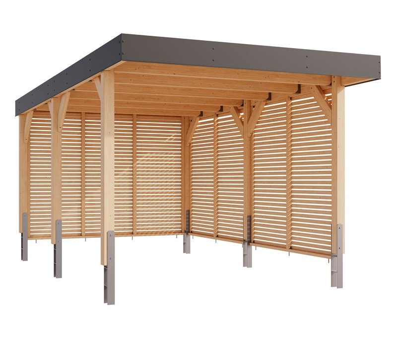 Karibu Einzel-Carport mit Seiten- und Rückwand - 312x487x246,5cm - braun - Fichtenholz