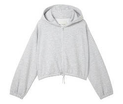 Tom Tailor Cropped Sweatjacke in Melangeoptik - Damen - Gr. 176 - grau