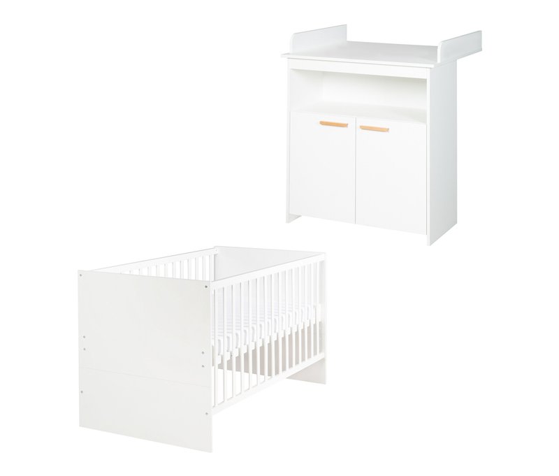 roba »Anton« Kinderzimmerset mit Bett und Wickelkommode - 78,5x142x80cm - weiß - Holz / Holz